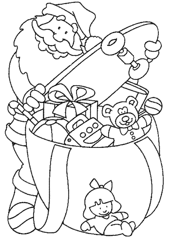 coloriage le pere noel remplit sa hotte de cadeaux